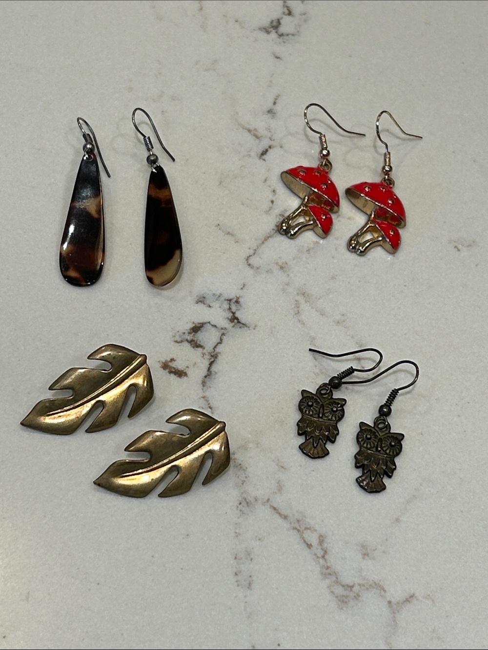 Nature Inspired Earring Bundle - Leaf, Owl, Mushroom and Faux Tortoise Shell